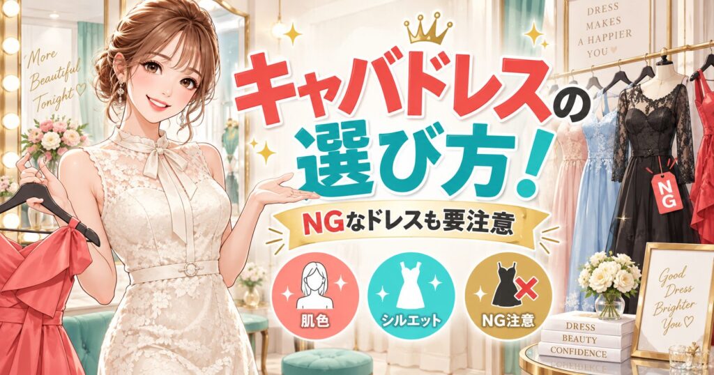 キャバドレスの選び方やキャバクラでNGなドレスの注意点を紹介する女性キャストのイラスト